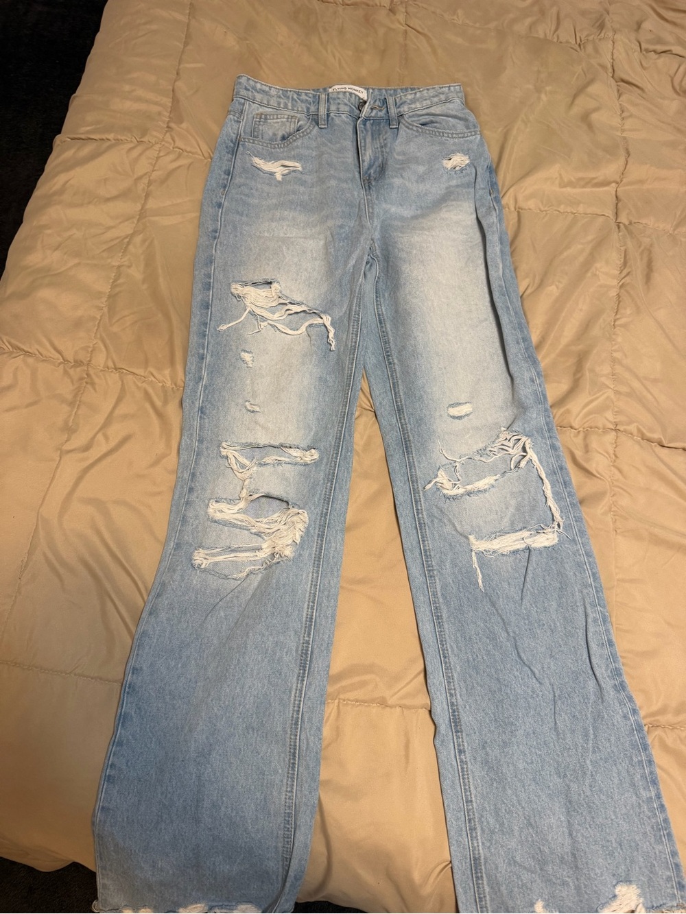 Flying Monkey Light Blue Distressed Straight-Leg Jeans